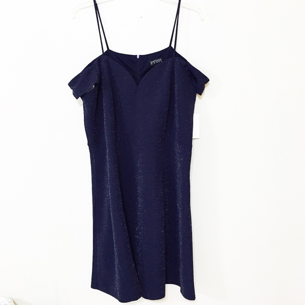 NWT Enfocus Sz 16W blue shimmer off shoulder dress